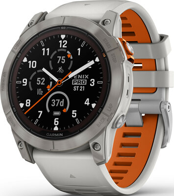 Garmin Fenix 7X PRO Sapphire Solar Silver Titanium / Orange Silicone Band