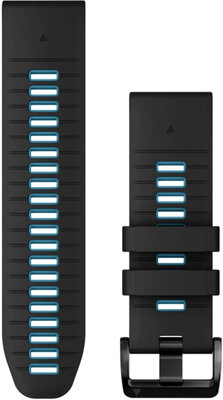 Řemínek Garmin QuickFit 26mm, silikonový, černý / modrý, černá přezka (Fenix 7X/6X/5X, Tactix aj.)