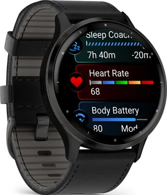 Garmin Venu 3 Slate / Black, Black Leather Band (Premium) (+ náhradní řemínek)