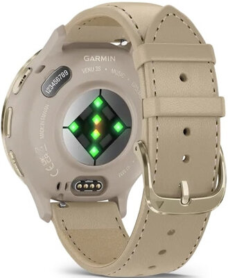 Garmin Venu 3S Cream Gold / French Gray, Sand Leather Band (Premium) (+ náhradní silkonový řemínek)
