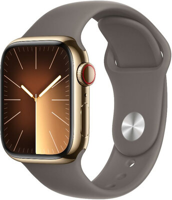 Apple Watch Series 9 GPS + Cellular 41mm zlaté pouzdro z nerezové oceli s jílově šedým sportovním řemínkem - M/L