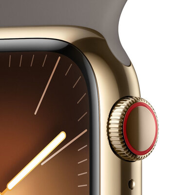 Apple Watch Series 9 GPS + Cellular 45mm Gold Stainless Steel Case / Clay Sport Band - S/M