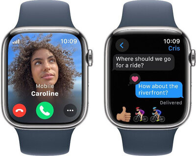 Apple Watch Series 9 GPS + Cellular 45mm Silver Stainless Steel Case / Storm Blue Sport Band - M/L