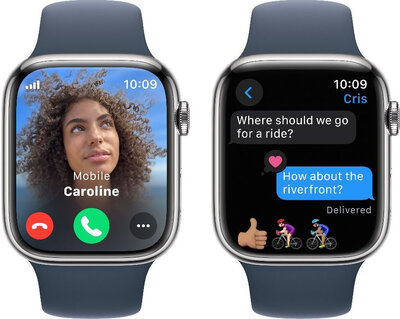 Apple Watch Series 9 GPS + Cellular 45mm Silver Stainless Steel Case / Storm Blue Sport Band - S/M