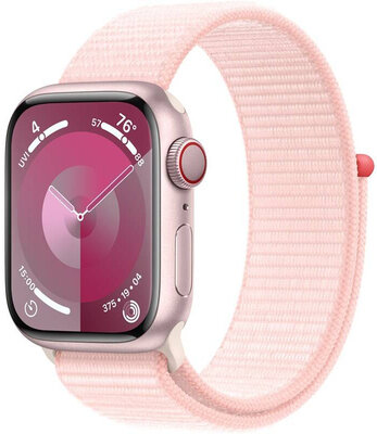 Apple Watch Series 9 GPS + Cellular 41mm pouzdro z růžového hliníku a světle růžový provlékací sportovní řemínek