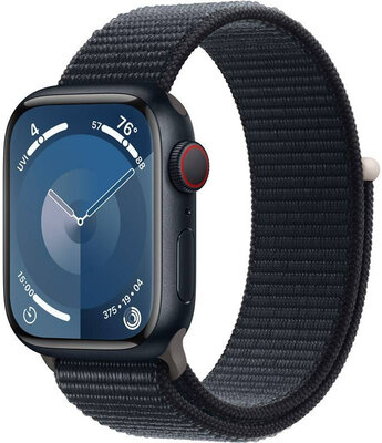 Apple Watch Series 9 GPS + Cellular 45mm pouzdro z temně inkoustového hliníku a temně inkoustový provlékací sportovní řemínek