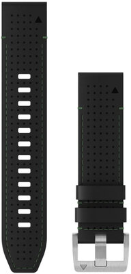 Řemínek Garmin QuickFit 22mm, kožený/kaučukový, černý, stříbrná přezka (Fenix 7/6/5, Epix 2 aj.)