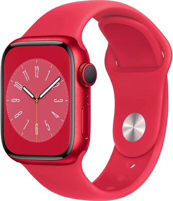 Apple Watch Series 8, GPS, 41mm Pouzdro z hliníku, červené, silikonový řemínek (rozbalené)