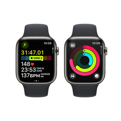 Apple Watch Series 9 GPS + Cellular 41mm Graphite Stainless Steel Case s Midnight Sport Band - S/M