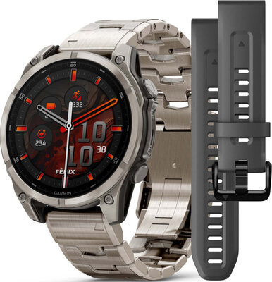 Garmin Fenix 8 AMOLED 47mm, Exclusive Titanium Graphite Titanium Band (Premium) (+ náhradní řemínek) (rozbalené)