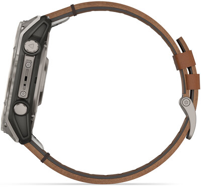 Garmin Fenix 8 AMOLED 51 mm, Exclusive Titanium Graphite Brown Leather Band (Premium) (+ náhradní řemínek) (rozbalené)