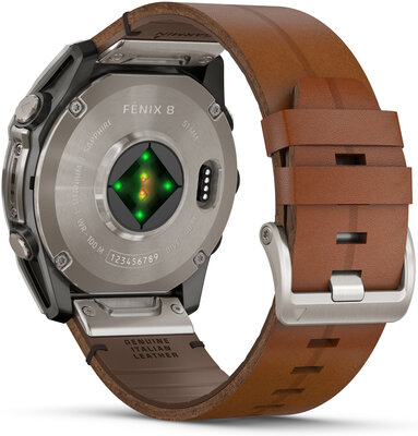 Garmin Fenix 8 AMOLED 51 mm, Exclusive Titanium Graphite Brown Leather Band (Premium) (+ náhradní řemínek) (rozbalené)