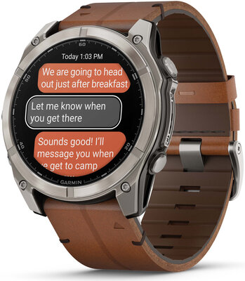 Garmin Fenix 8 AMOLED 51 mm, Exclusive Titanium Graphite Brown Leather Band (Premium) (+ náhradní řemínek) (rozbalené)