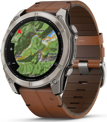 Garmin Fenix 8 AMOLED 51 mm, Exclusive Titanium Graphite Brown Leather Band (Premium) (+ náhradní řemínek) (rozbalené)