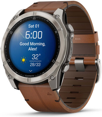 Garmin Fenix 8 AMOLED 51mm, Exclusive Titanium Graphite Brown Leather Band (Premium) (+ náhradní řemínek)