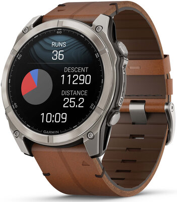 Garmin Fenix 8 AMOLED 51mm, Exclusive Titanium Graphite Brown Leather Band (Premium) (+ náhradní řemínek)