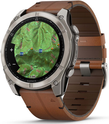 Garmin Fenix 8 AMOLED 51mm, Exclusive Titanium Graphite Brown Leather Band (Premium) (+ náhradní řemínek)