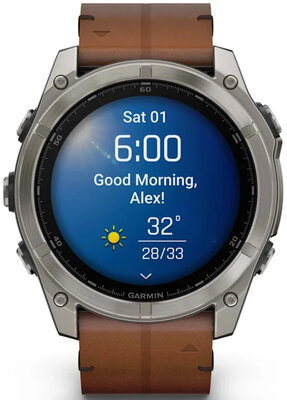 Garmin Fenix 8 AMOLED 51mm, Exclusive Titanium Graphite Brown Leather Band (Premium) (+ náhradní řemínek)