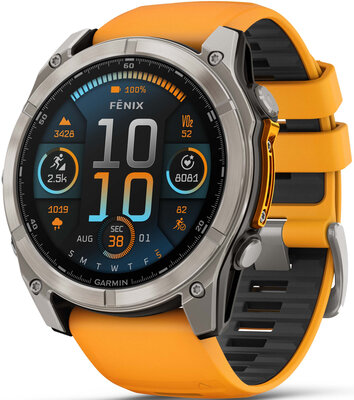 Garmin Fenix 8 AMOLED 51mm, Sapphire Titanium Graphite Spark Orange Band
