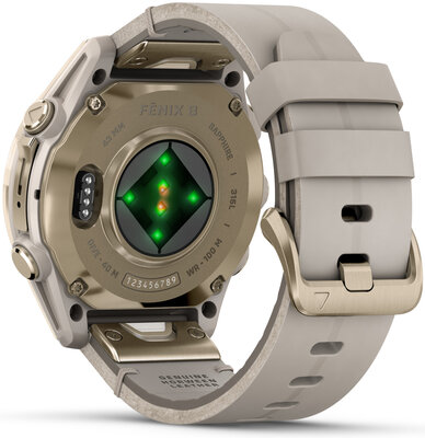 Garmin Fenix 8 AMOLED 43 mm, Sapphire Soft Gold Stainless Steel Fog Gray Limestone Leather Band (Premium) (+ náhradní řemínek)