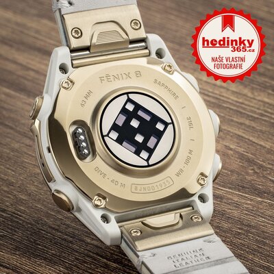 Garmin Fenix 8 AMOLED 43 mm, Sapphire Soft Gold Stainless Steel Fog Gray Limestone Leather Band (Premium) (+ náhradní řemínek)