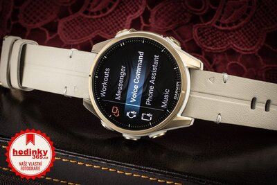 Garmin Fenix 8 AMOLED 43 mm, Sapphire Soft Gold Stainless Steel Fog Gray Limestone Leather Band (Premium) (+ náhradní řemínek)