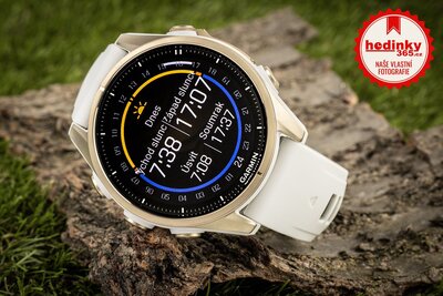 Garmin Fenix 8 AMOLED 43 mm, Sapphire Soft Gold Stainless Steel Fog Gray Limestone Leather Band (Premium) (+ náhradní řemínek)