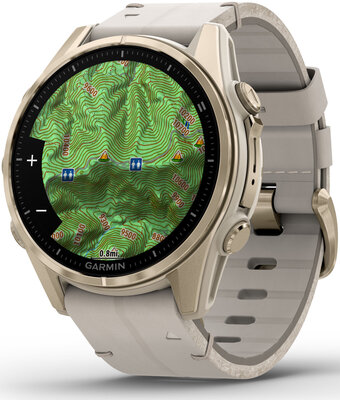 Garmin Fenix 8 AMOLED 43mm, Sapphire Soft Gold Stainless Steel Fog Gray Limestone Leather Band (Premium) (+ náhradní řemínek)