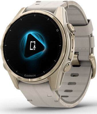 Garmin Fenix 8 AMOLED 43mm, Sapphire Soft Gold Stainless Steel Fog Gray Limestone Leather Band (Premium) (+ náhradní řemínek)