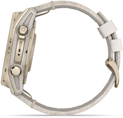 Garmin Fenix 8 AMOLED 43mm, Sapphire Soft Gold Stainless Steel Fog Gray Limestone Leather Band (Premium) (+ náhradní řemínek)
