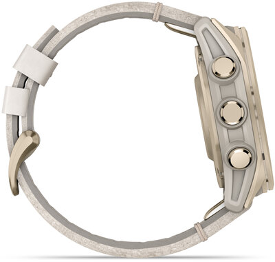 Garmin Fenix 8 AMOLED 43mm, Sapphire Soft Gold Stainless Steel Fog Gray Limestone Leather Band (Premium) (+ náhradní řemínek)