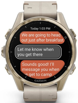 Garmin Fenix 8 AMOLED 43mm, Sapphire Soft Gold Stainless Steel Fog Gray Limestone Leather Band (Premium) (+ náhradní řemínek)