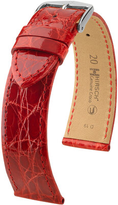 Kožený řemínek Hirsch Genuine Croco 18900820-2, červený, krokodýlí kůže, Quick Release