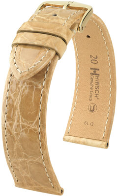 Kožený řemínek Hirsch Genuine Croco 18900890-7, béžový, krokodýlí kůže, Quick Release