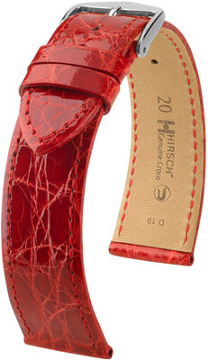 Kožený řemínek Hirsch Genuine Croco L 18920820-2, červený, krokodýlí kůže, délka L, Quick Release
