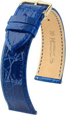 Kožený řemínek Hirsch Genuine Croco L 18920885-7, modrý, krokodýlí kůže, délka L, Quick Release