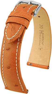 Kožený řemínek Hirsch Massai Ostrich L 04362071-2, hnědý, pštrosí kůže, délka L, Quick Release