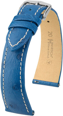 Kožený řemínek Hirsch Massai Ostrich L 04362084-2, modrý, pštrosí kůže, délka L, Quick Release