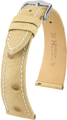 Kožený řemínek Hirsch Massai Ostrich L 04362091-2, béžový, pštrosí kůže, délka L, Quick Release