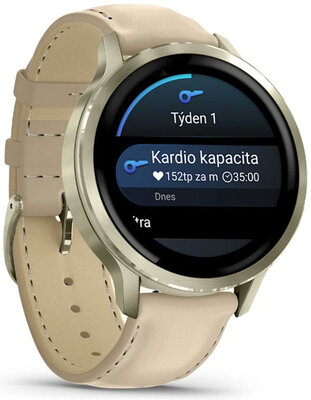 Garmin Venu 4 41mm Lunar Gold / Light Sand, Leather Band (+ náhradní řemínek)