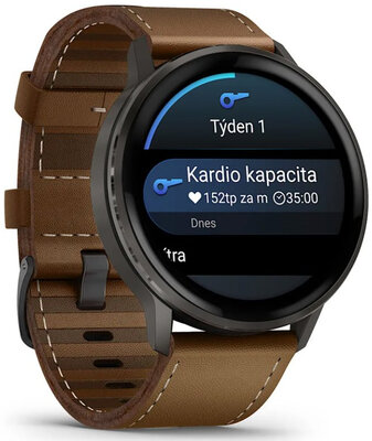 Garmin Venu 4 45mm Slate / Brown, Leather Band (+ náhradní řemínek) (rozbalené)