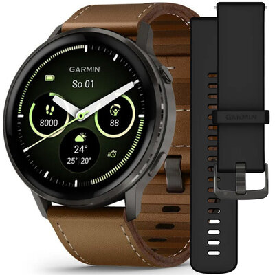 Garmin Venu 4 45mm Slate / Brown, Leather Band (+ náhradní řemínek)