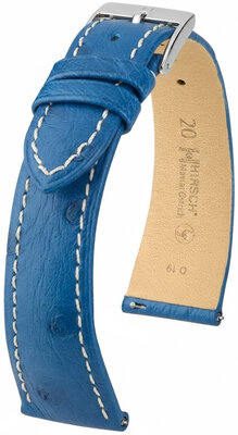 Kožený řemínek Hirsch Massai Ostrich 04262184-2, modrý, pštrosí kůže, Quick Release
