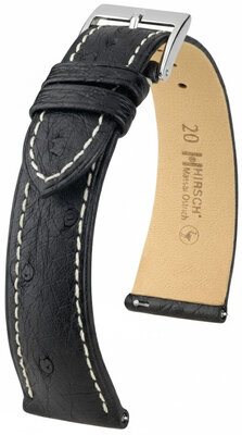 Kožený řemínek Hirsch Massai Ostrich L 04262051-2, černý, pštrosí kůže, délka L, Quick Release