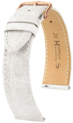 Kožený řemínek Hirsch Genuine Croco 01808100-7, bílý, krokodýlí kůže, Quick Release