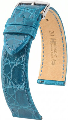 Kožený řemínek Hirsch Genuine Croco 01808183-2, modrý, krokodýlí kůže, Quick Release