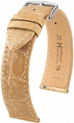 Kožený řemínek Hirsch Genuine Croco 01808190-2, béžový, krokodýlí kůže, Quick Release