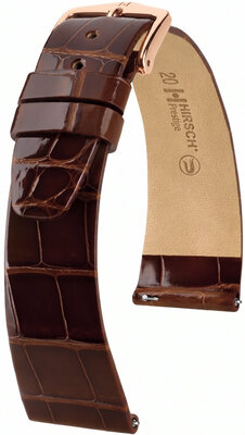 Kožený řemínek Hirsch Prestige L 02207010-7, hnědý, aligátoří kůže, délka L, Quick Release