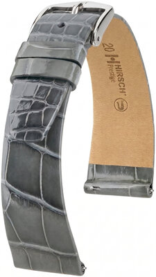 Kožený řemínek Hirsch Prestige L 02207030-2, šedý, aligátoří kůže, délka L, Quick Release