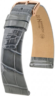 Kožený řemínek Hirsch Prestige L 02207030-7, šedý, aligátoří kůže, délka L, Quick Release